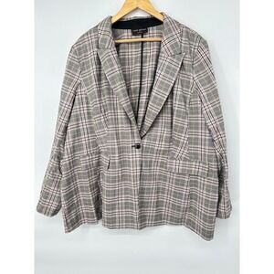 Lane Bryant Blazer Women Size 26 One Button Plaid Academia Career Preppy Stretch